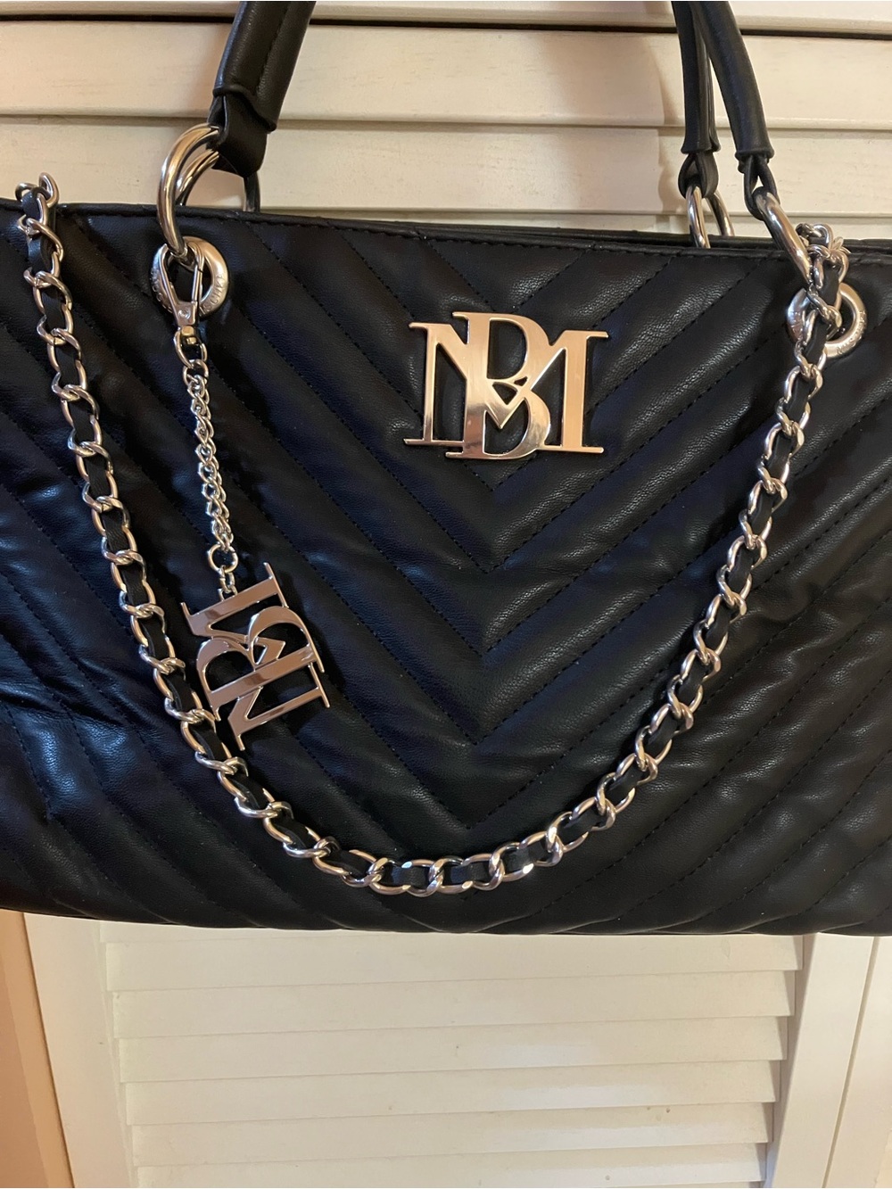 Black Quilted Tote Bag with Gold Chain Accent